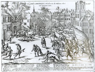 La bataille de Courtrai entre les Français et les Flamands, 1580